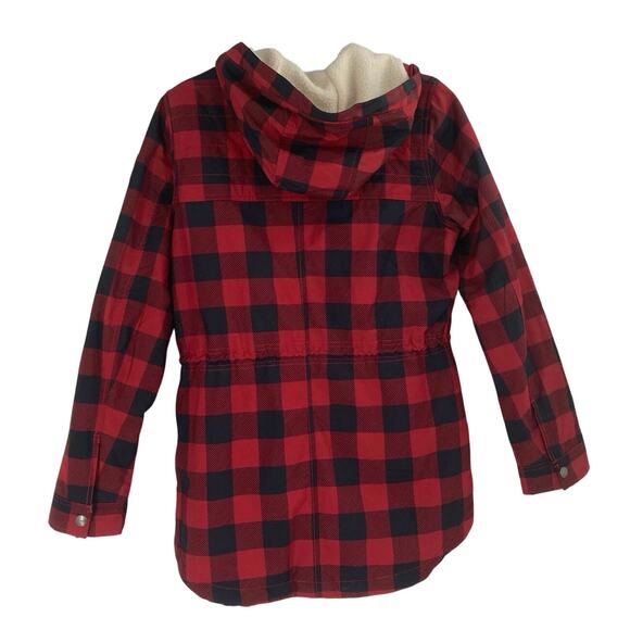 COLUMBIA Chatfield Hill Jacket Women Small Red Black Buffalo Plaid Sherpa Lined - Picture 3 of 16